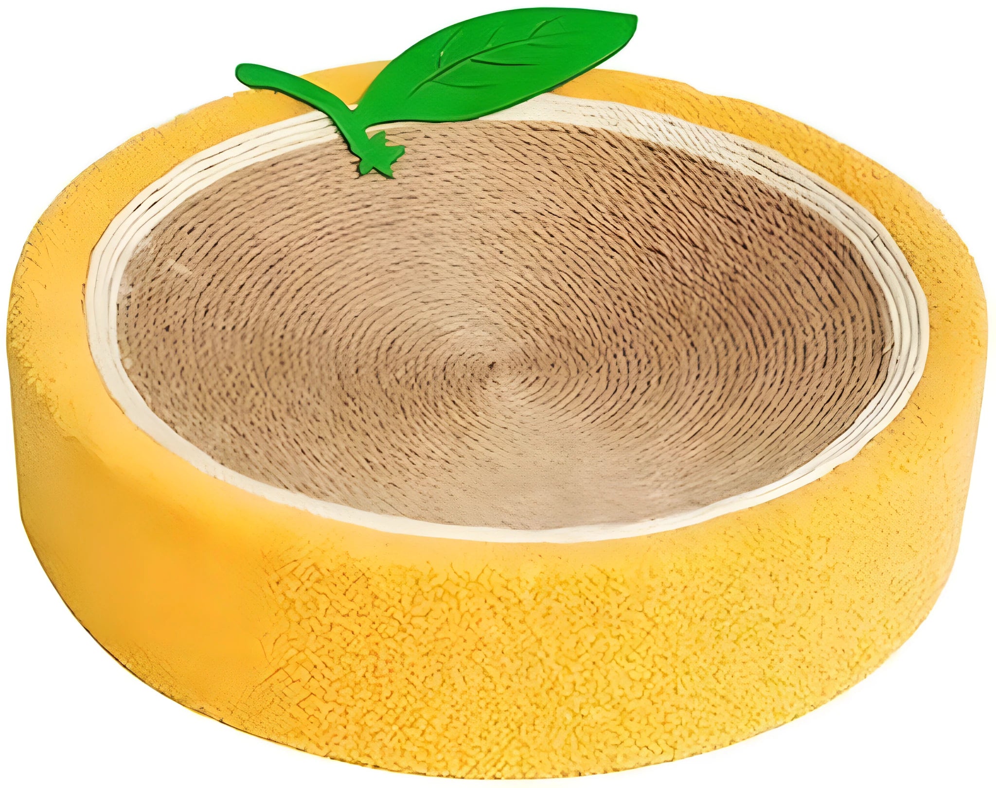 Round yellow fruit-shaped sisal cat scratching board and bed for small breeds.