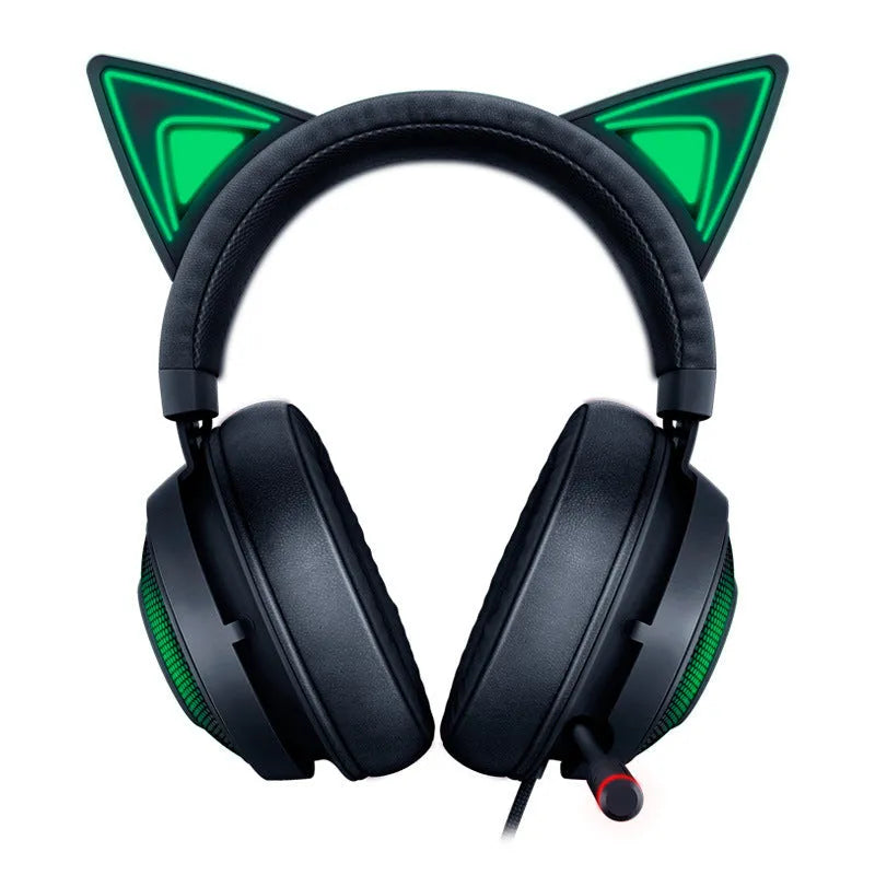 Wired glowing cat earphones headset in pink with USB plug