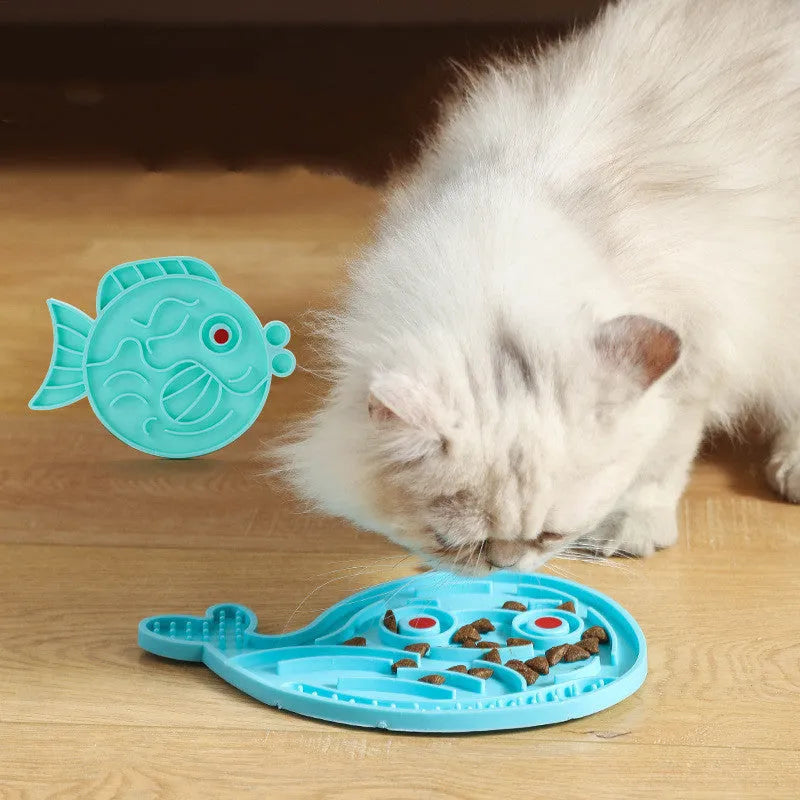 TPR slow feeder pet bowl in blue or green with dolphins or whales design and solid colour finish