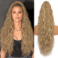 Long 30-inch curly synthetic ponytail wig in high temperature fibre.