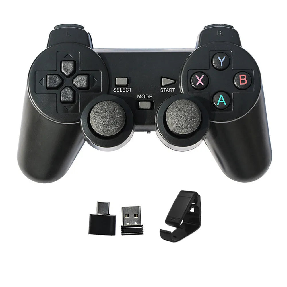 Black wireless 2.4G gamepad controller with USB receiver for Android TV and PC gaming
