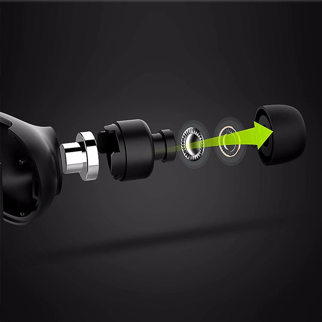 QCY Q26 Bluetooth headset in black, single-ear in-ear design with USB charging cable