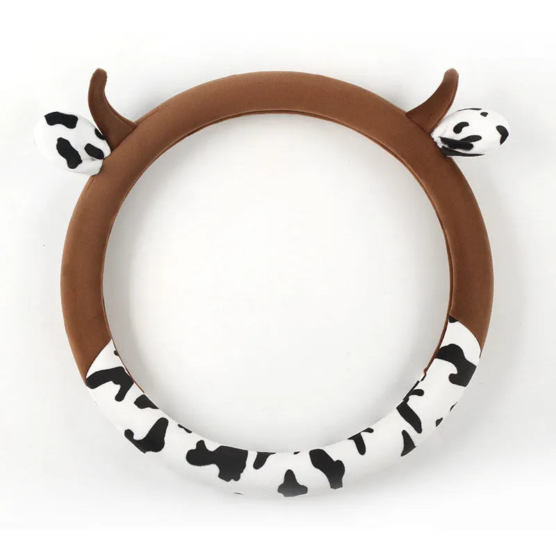 Plush car steering wheel cover in black or coffee colour with protective handle design