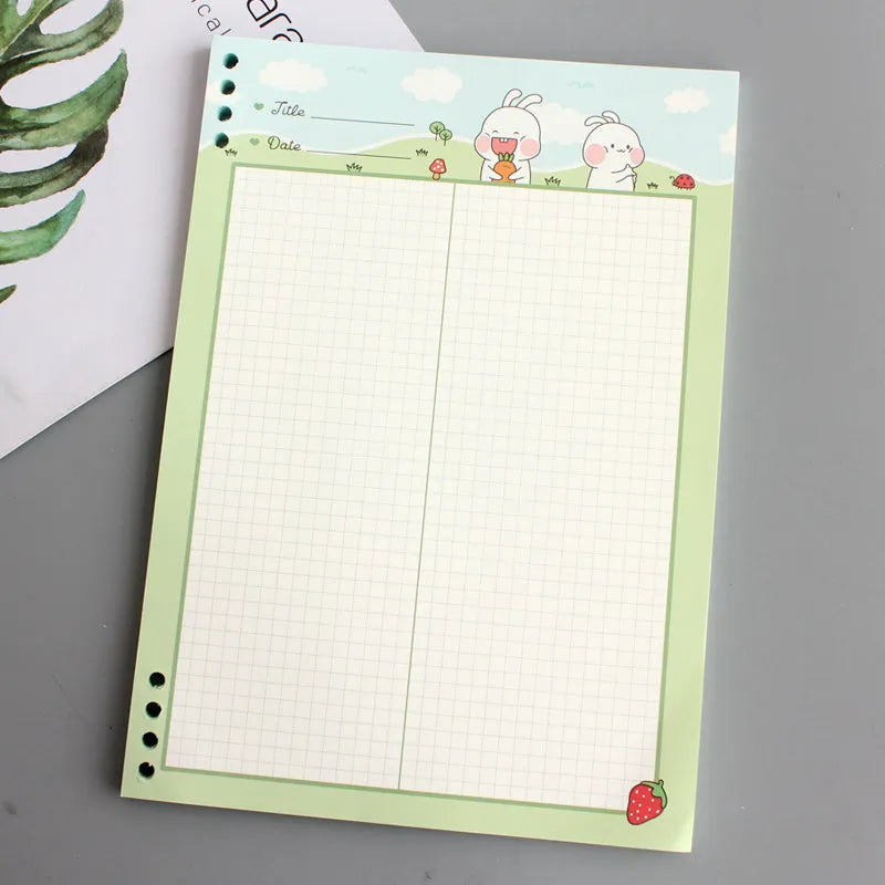 Colourful B5 loose-leaf refill paper packs with cartoon designs and PP shells