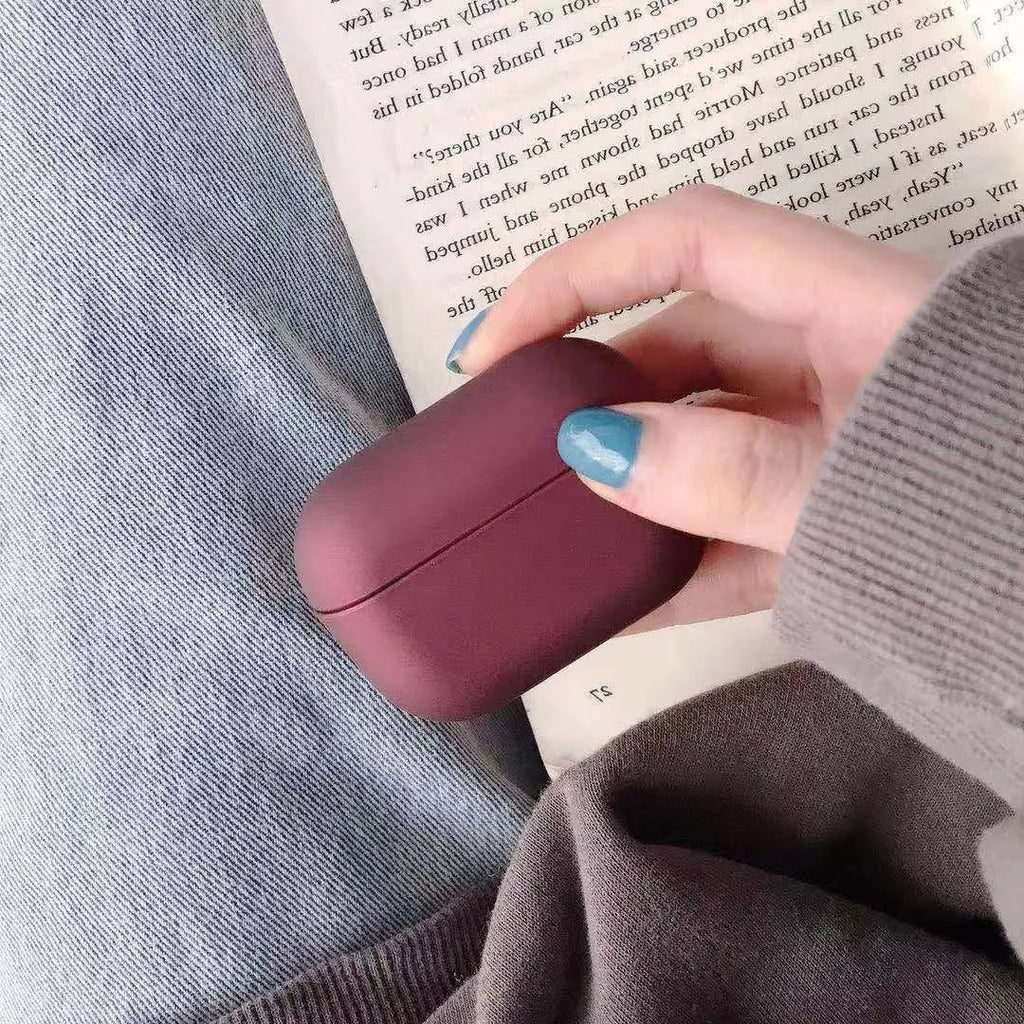 Plastic protective case for AirPods Pro in multiple colour options including light blue and grass green.