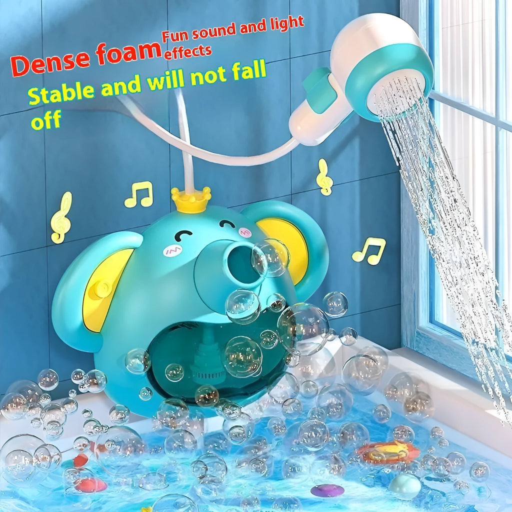 Electric elephant-shaped bubble shower head toy for children's bath time