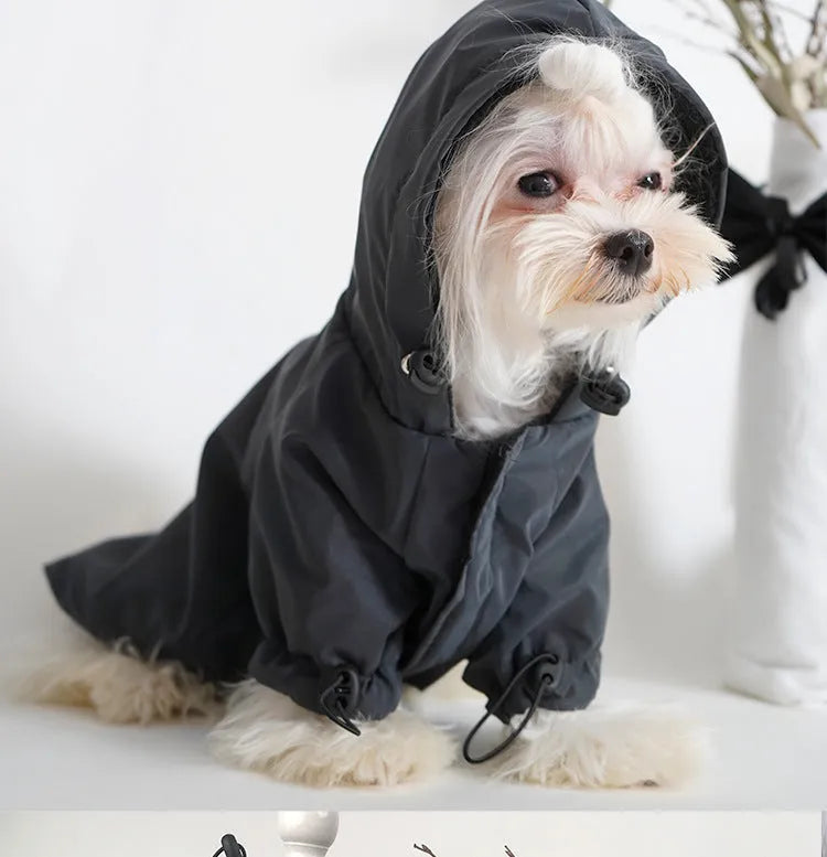 Black two-legged dog hoodie windbreaker with colour-changing effect, sizes XS to 5XL