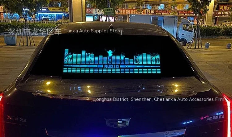 Voice control car rhythm lamp with 90x25 cm electroluminescent panel showing music synchronisation lighting