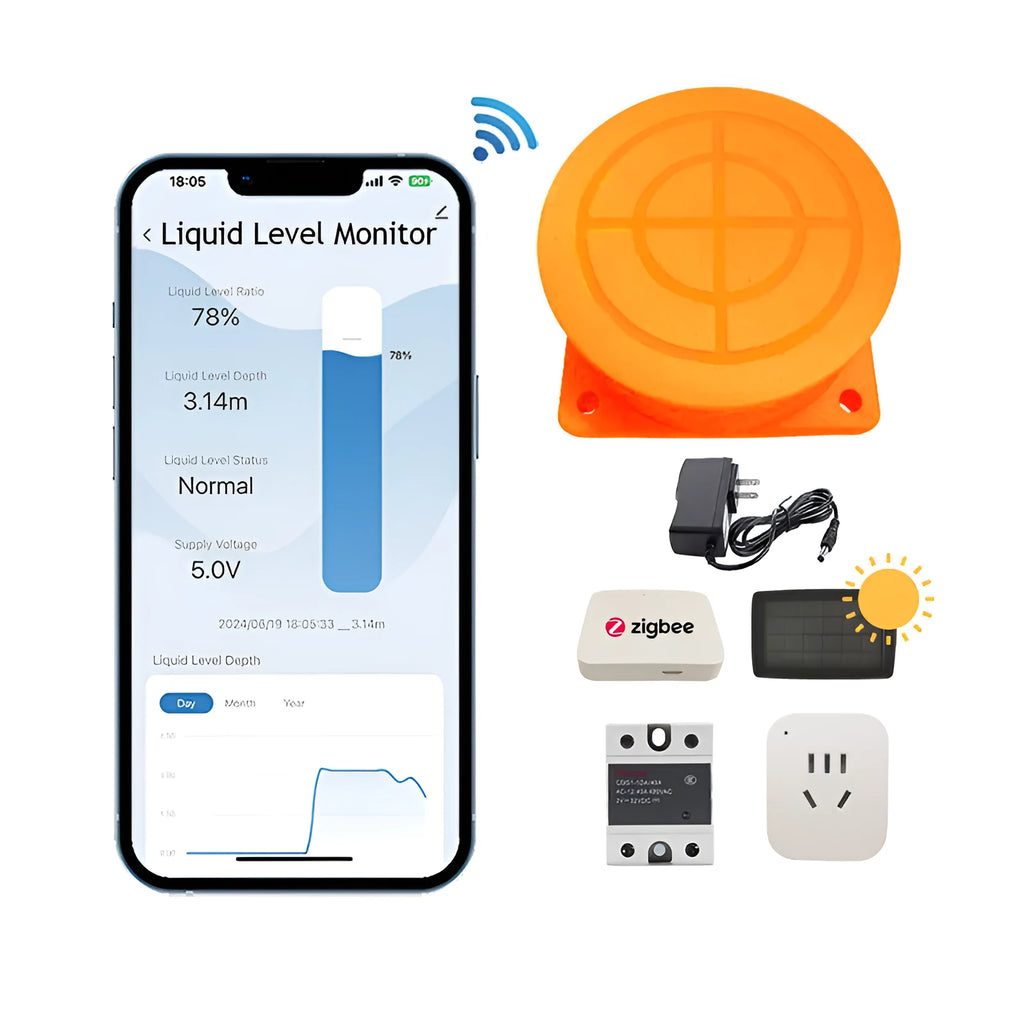 Moray ME201W wireless fluid level monitor for remote tank management with smartphone app.