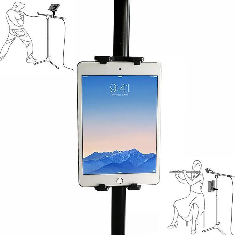 Black ABS plastic bicycle handlebar mount holding a mobile phone and a tablet computer.