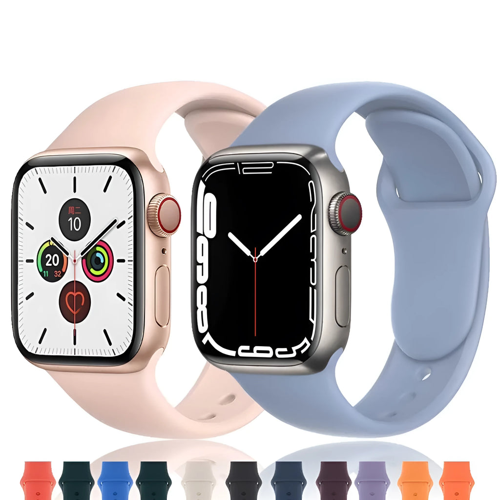 Silicone watch strap 45mm 44mm 41mm for Apple Watch black white midnight blue