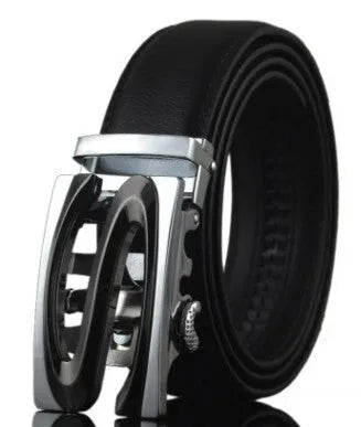 Men's automatic buckle leather belt with 3.5cm width and adjustable length