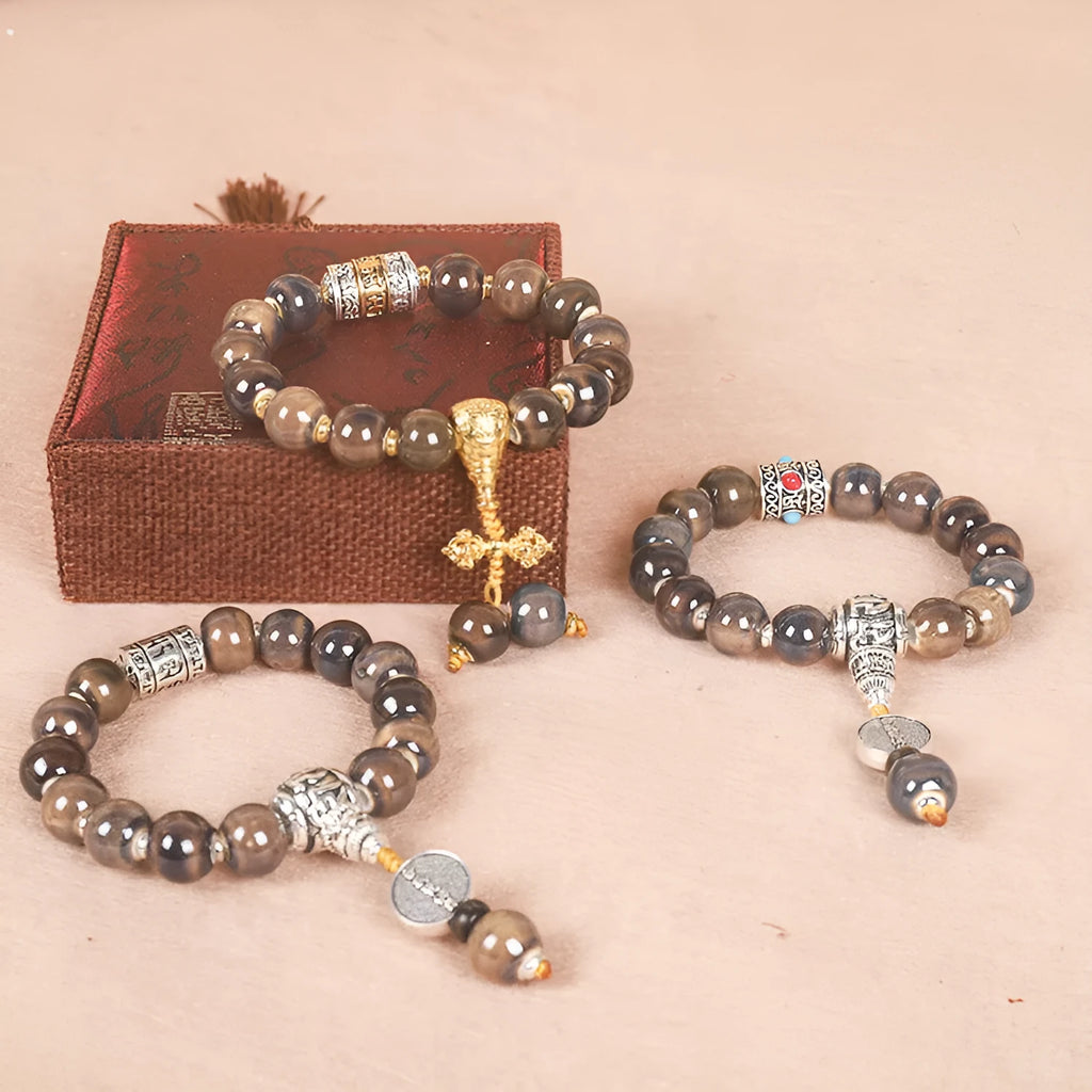 Men's gradient ceramic chain bracelet with Yonghe blessing design in coloured glaze