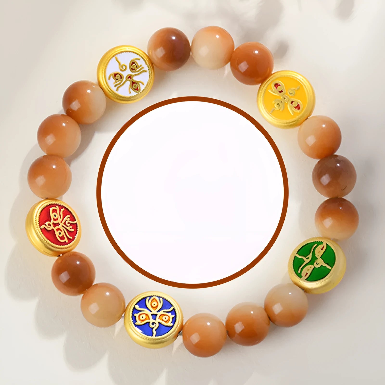 Handmade five directions geometric pattern bodhi seed bracelet with adjustable length