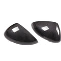 Carbon fibre Porsche Macan mirror covers showing woven pattern and precise dimensions for 14-22 model year fitment