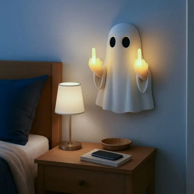 White plastic ghost statue night lamp with cute design measuring 19.85 cm tall for Halloween decoration