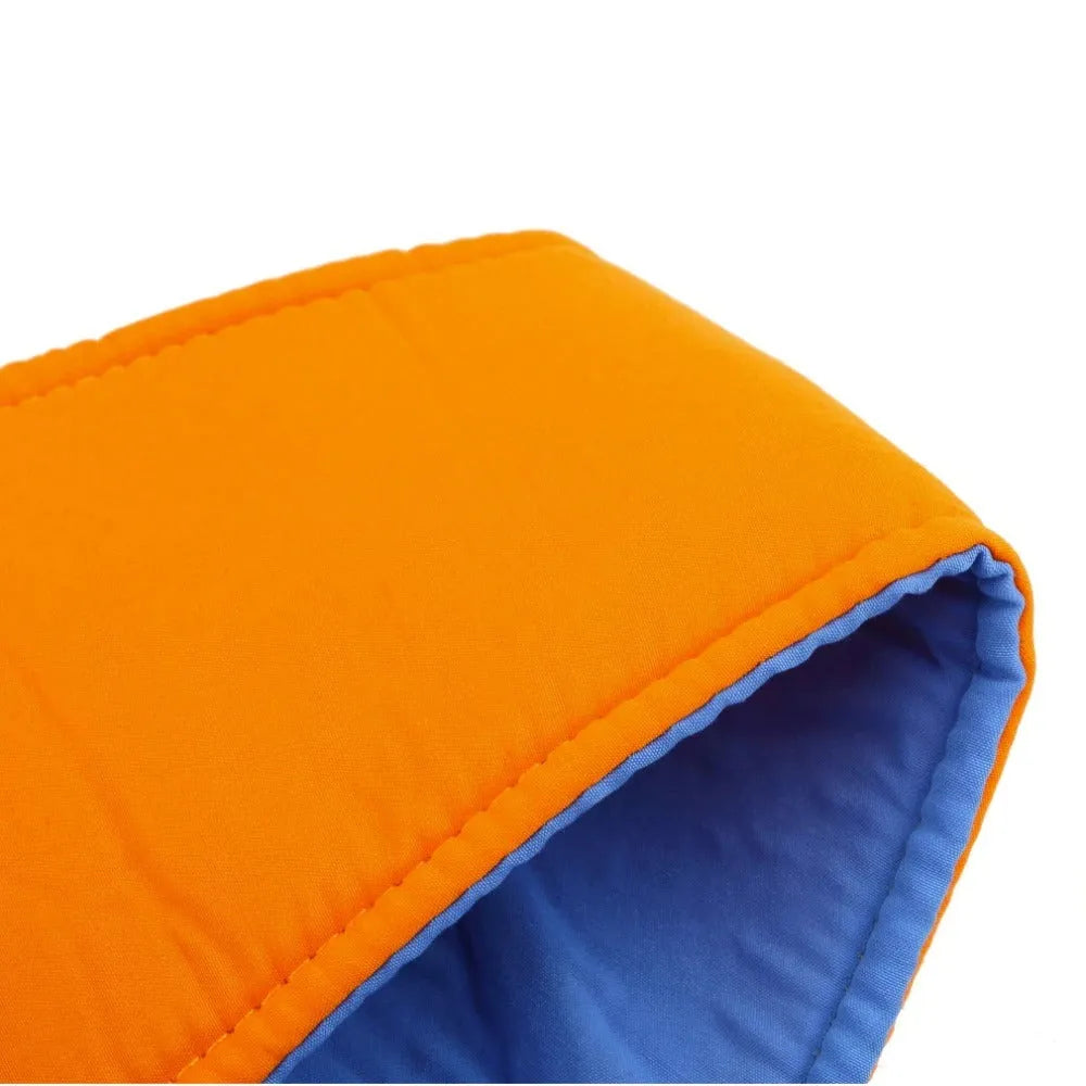 Baby toddler harness walk learning assistant in orange and blue with adjustable 52-62cm strap
