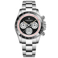 Men's black or white chronograph watch with stainless steel bracelet and 40mm dial