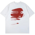A white, straight-cut cotton short-sleeve T-shirt with a round neckline laid flat.