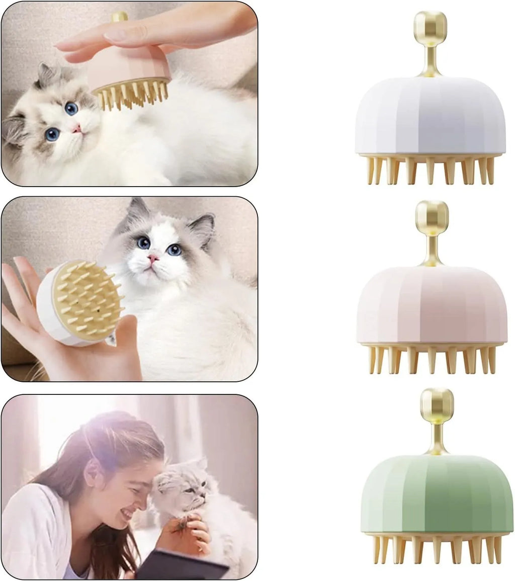 Green double-sided pet shampoo massage brush with drain holes for cat and dog washing