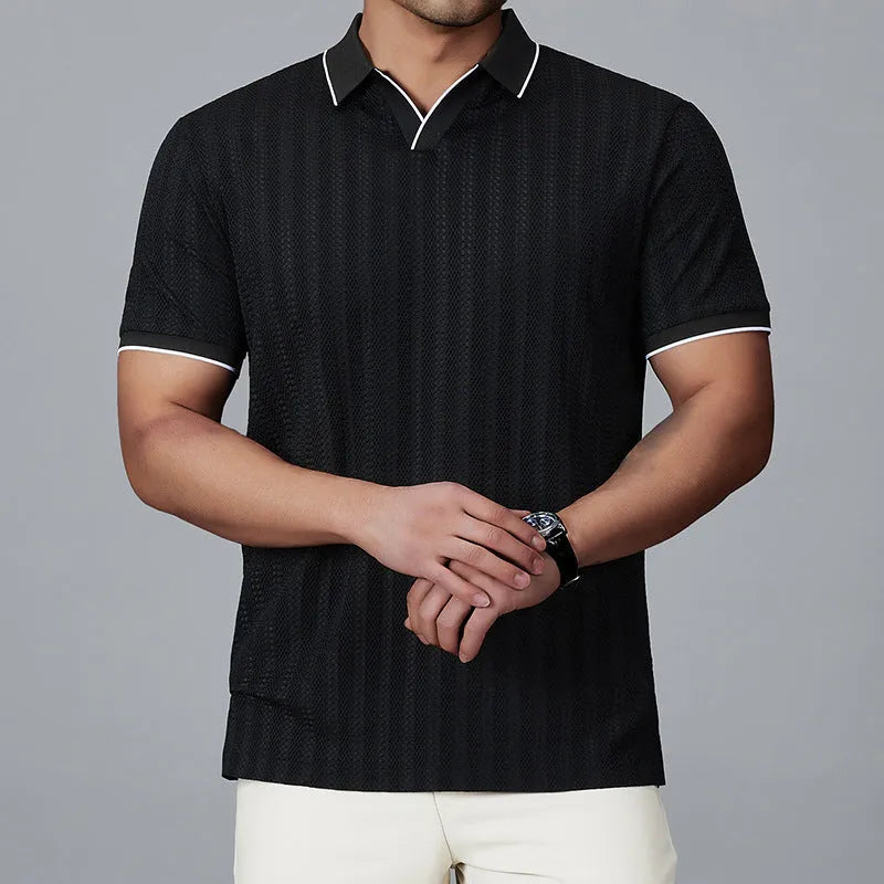 Men's loose fit short sleeve polo t-shirt in thin nylon fabric showing colour options