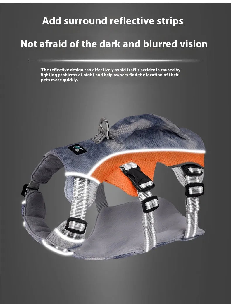 Reflective pet cooling chest strap in polyester material with adjustable design