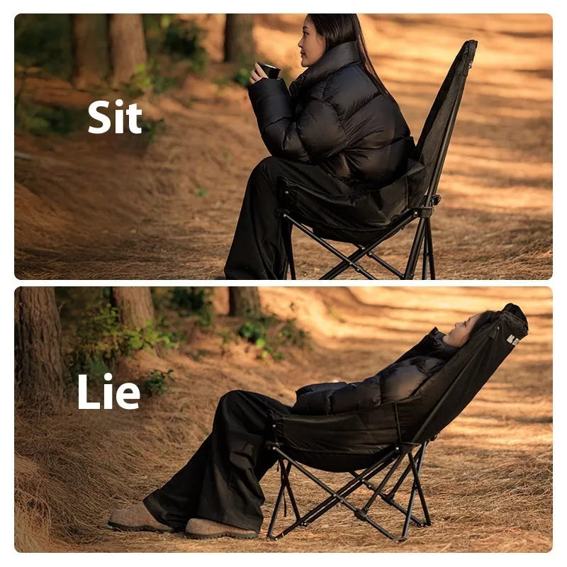 Night Black portable camping recliner folding chair with Oxford cloth seat
