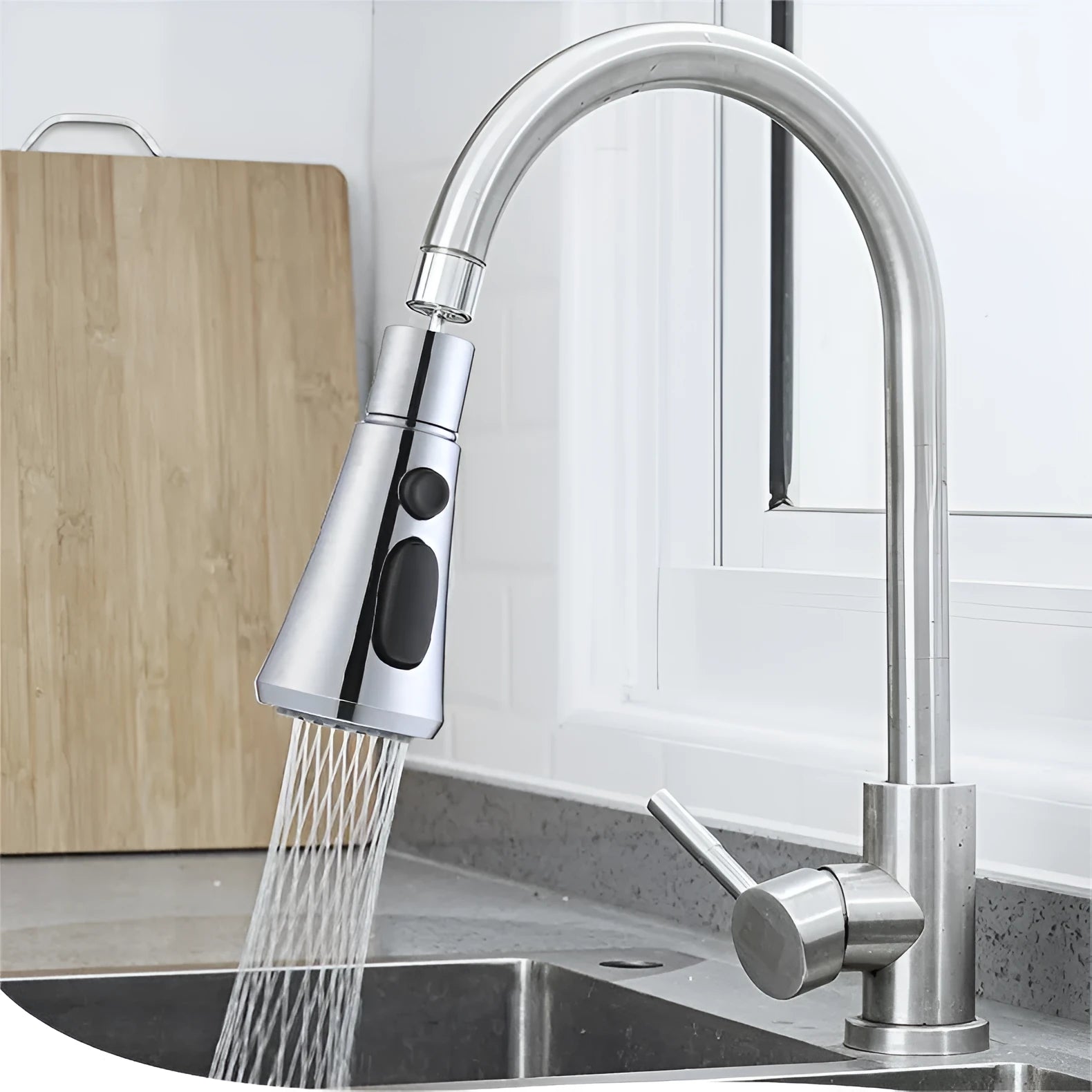 Universal pressurised kitchen faucet sprayer with rotating head and three water mode settings