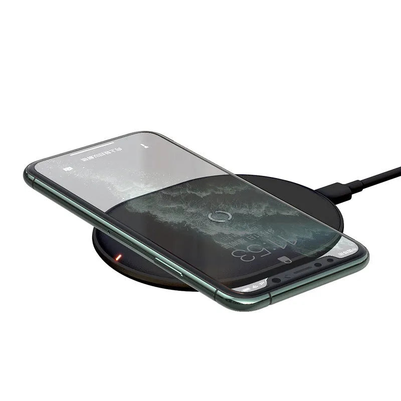Baseus Rough 15W fast wireless charging pad for mobile phones in black or white.