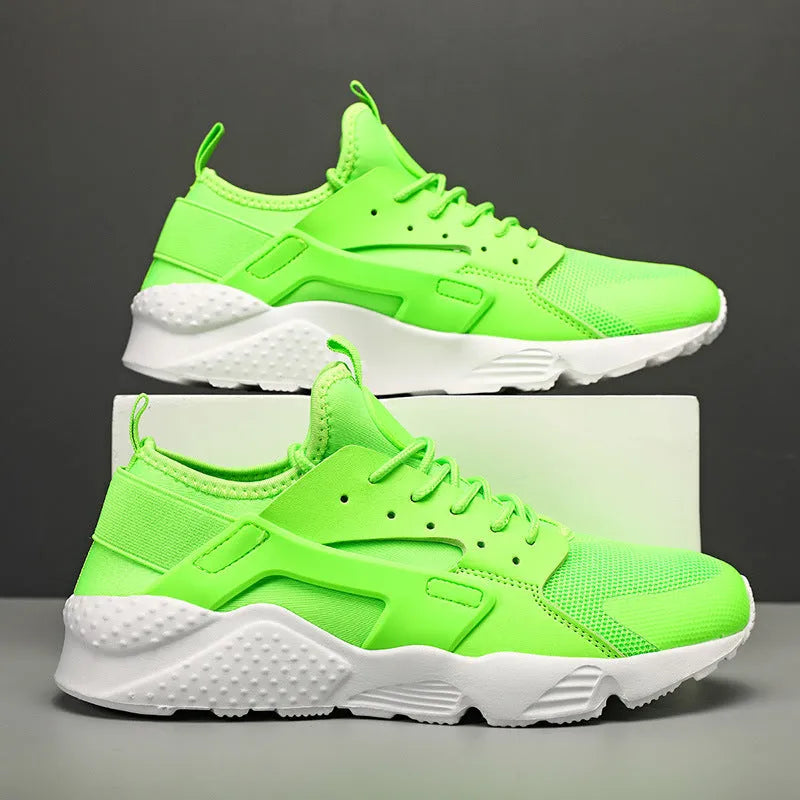 Men's fluorescent red mesh casual low-top shoes with cross shoulder straps and flat sole