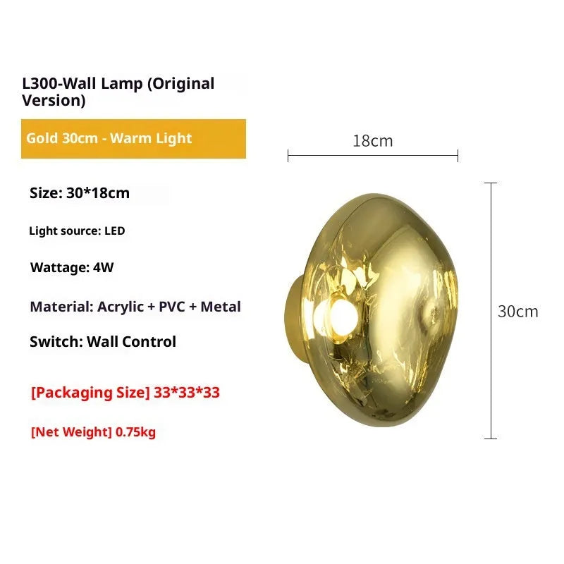 Modern creative lava wall lamp in Nordic style acrylic shade 30CM by 18CM gold finish warm light