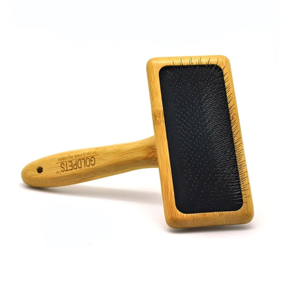 Bamboo slicker brush with stainless steel pins for grooming dogs and cats