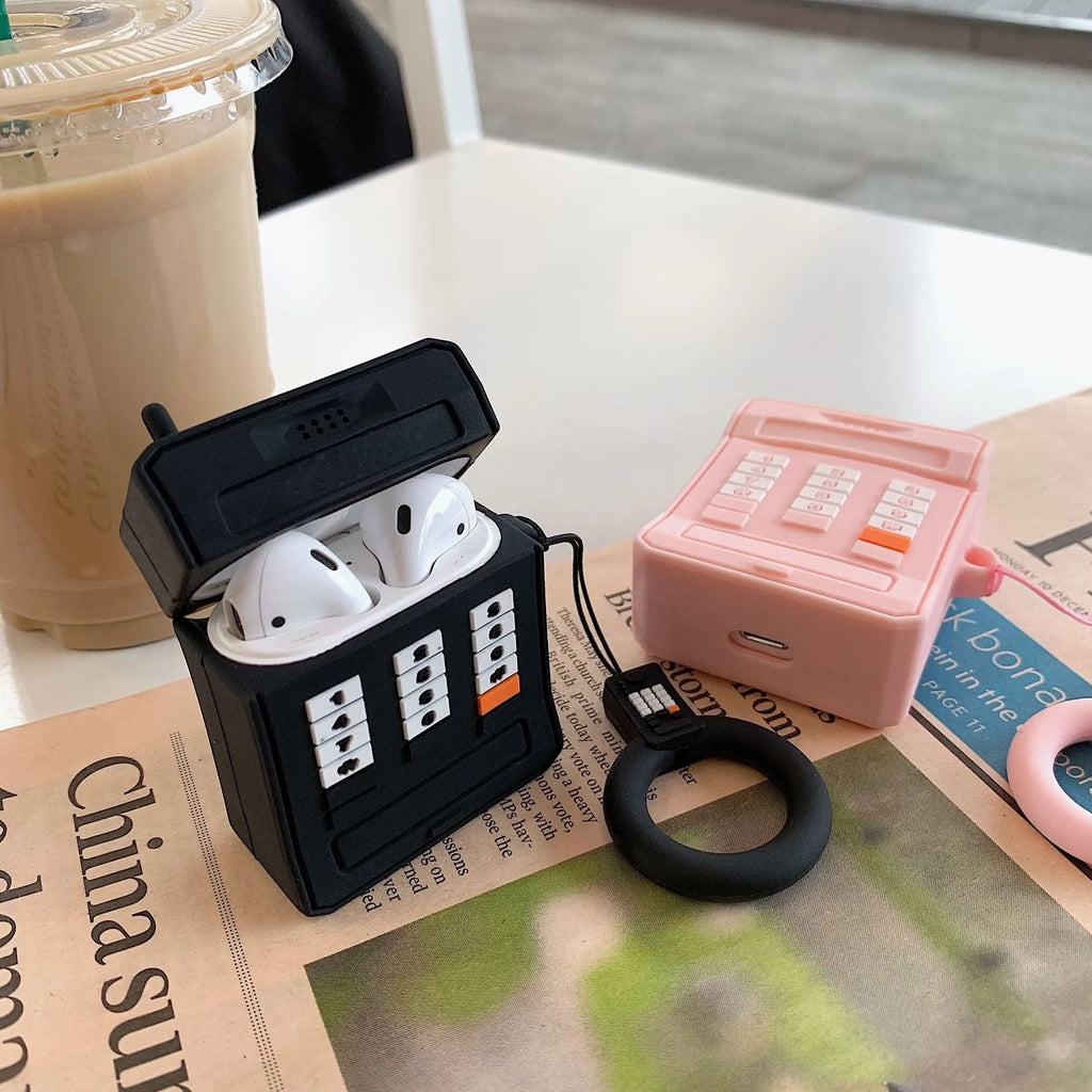 Pink and black cartoon silicone protective cover for AirPods 1st and 2nd generation charging case