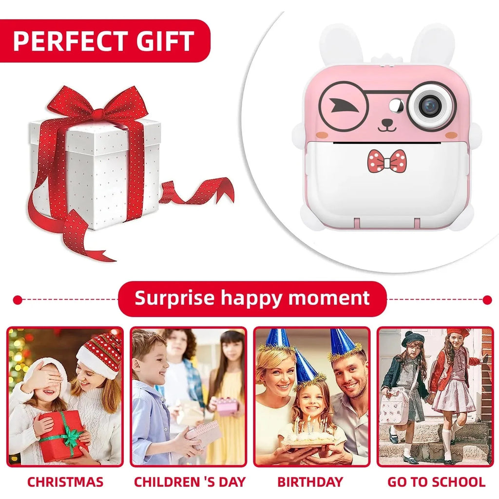 Q5 Polaroid children's digital cartoon camera in pink rabbit design with lanyard and stickers