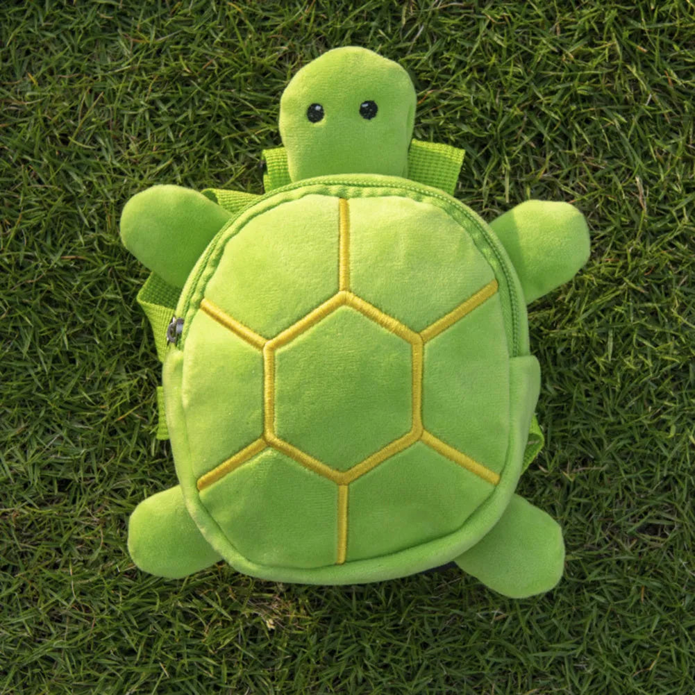 Cartoon turtle shape dog backpack with harness, brown colour, showing metal zipper and storage compartment