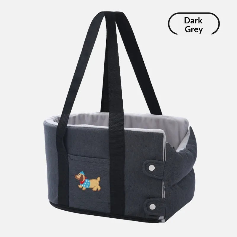 Car centre console pet pad in dark gray linen nest style for small dogs and cats