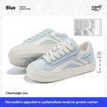 Women's low-top lace-up board shoes in blue, with a vulcanised rubber sole and round toe.