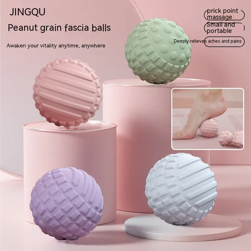 TPR foot massage ball in blue colour showing 6cm diameter with textured surface