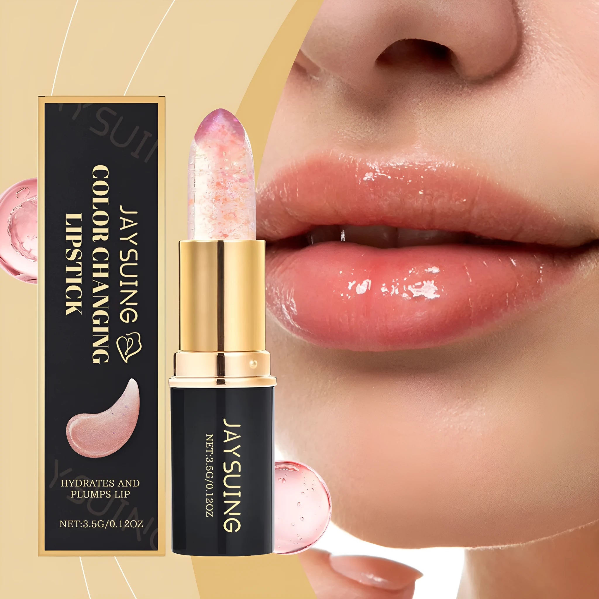 3.5g colour changing lipstick tube with hyaluronic acid and jojoba oil