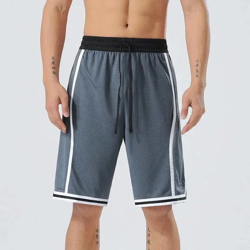 Men's micro elastic polyester sports training shorts in straight-leg trousers length design