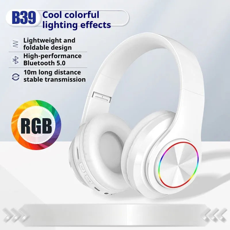 Wireless Bluetooth gaming headset with LED lights in black, red, white, or black and red colour options
