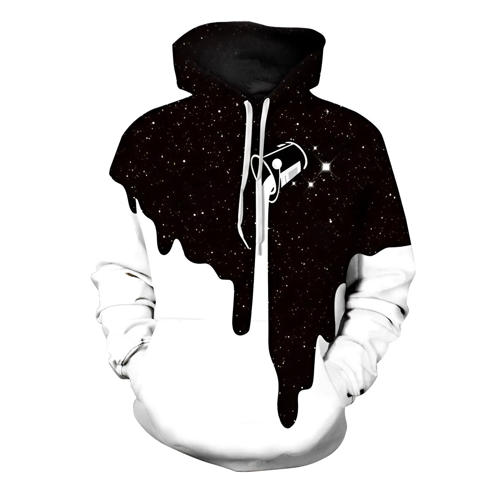 Unisex Spill Milk 3D printed hoodie in splash paint design with O-neck and big front pocket.