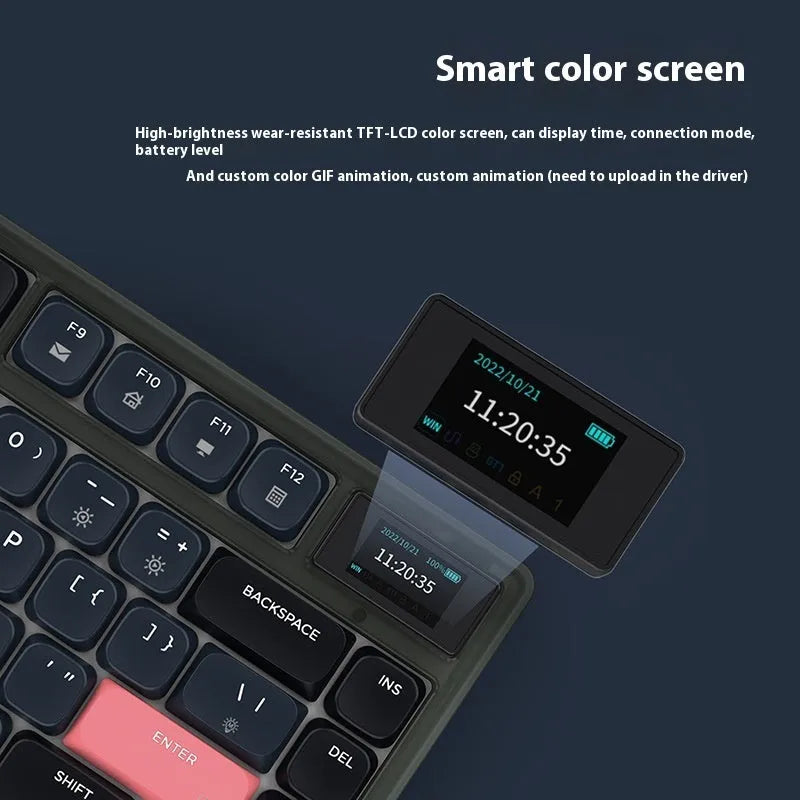 AJAZZ AK832PRO three-mode mechanical keyboard with colour screen and RGB lighting on desk