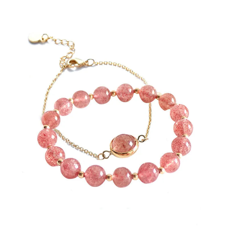 Double-layer women's crystal bracelet with electroplated gold finish and lucky beads on wrist