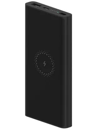 White and black 10000mAh power bank with USB Type-C and wireless charging