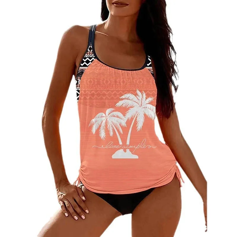 Women's loose fit split bikini briefs in multiple colours on a size chart background.