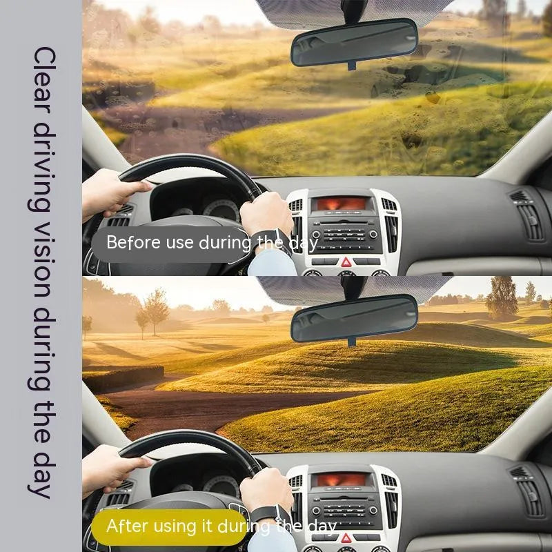 Car windshield cleaning agent tube with white paste for removing oil stains from automotive glass