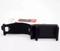 Black car steering wheel mobile phone holder made of ABS plastic, showing its 75mm width