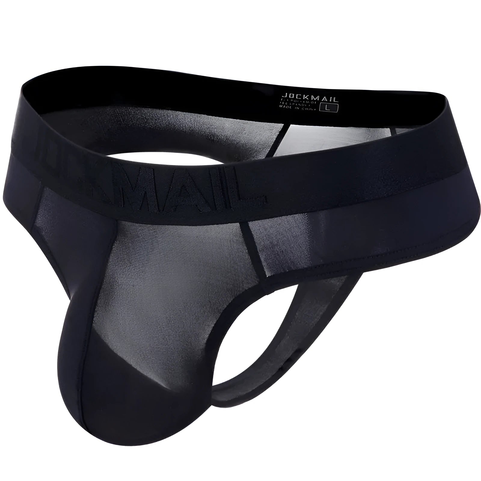 Belt Ice Silk ultra-thin translucent low-waist men's briefs in black with abstract pattern