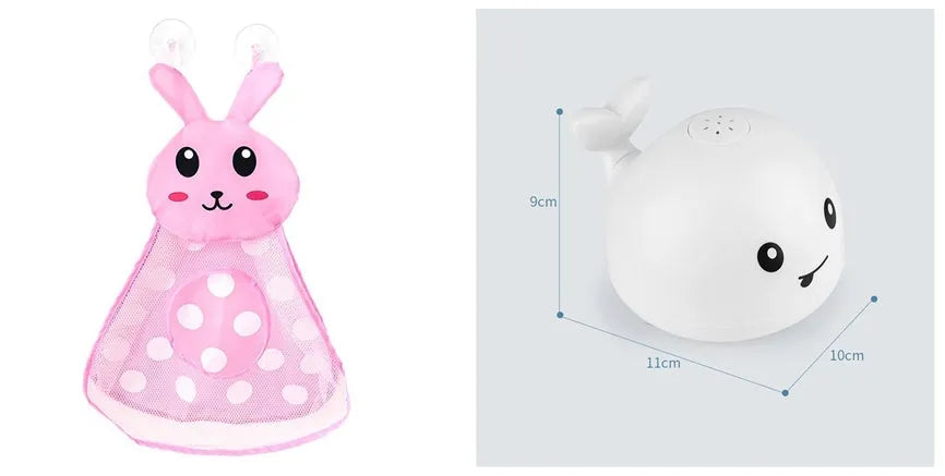 Automatic water spray whale bath toy with LED lights for baby sensory play